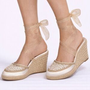 Antidote Elegant Beaded Wedge Espadrilles